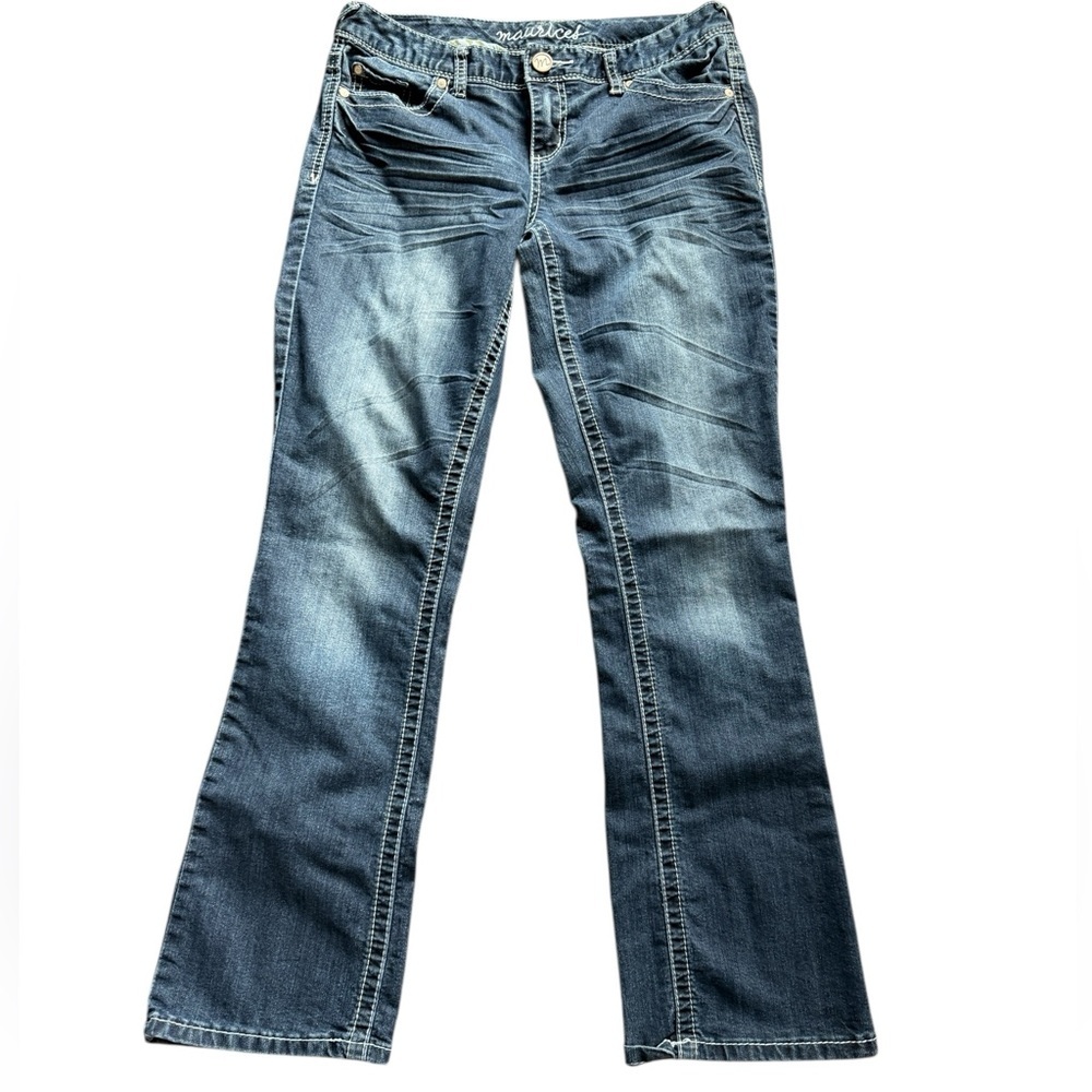 Maurices Dark Blue Boot Cut Jeans, 5 pocket styling, size 7/8 short